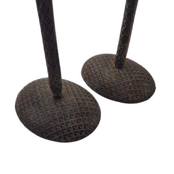 Cast Iron Palm Tree Candlesticks Taper Candle Holders Bronze Coastal Vintage - Picture 12 of 12